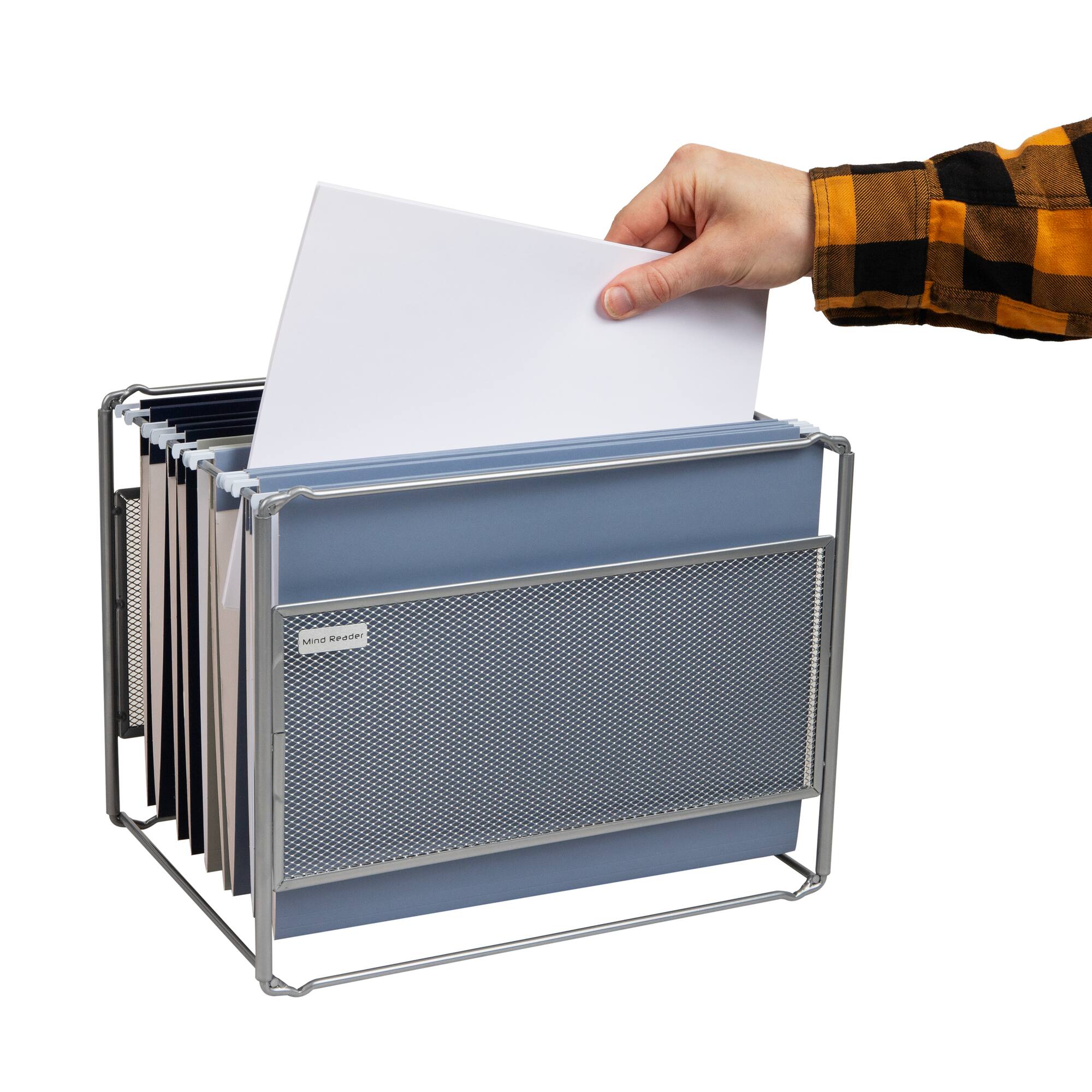Mind Reader Hanging File Folder Organizer, Desktop Organizer, Storage, Office, Metal Mesh, Silver
